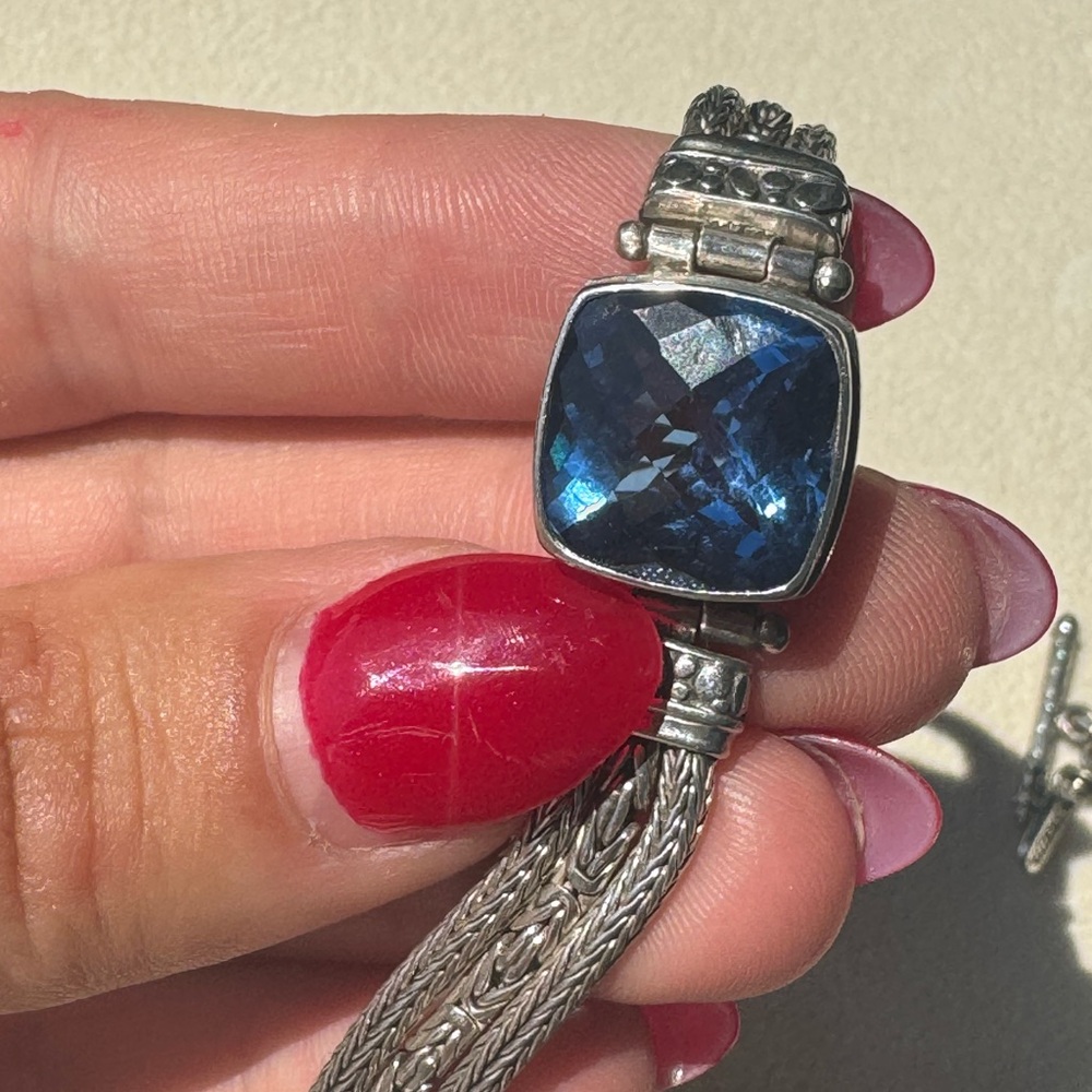 SARDA 925 Sterling Silver lab created Sapphire bracelet 28g - Picture 8 of 15